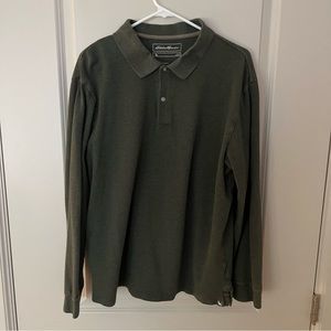 Eddie Bauer mens long sleeve 100% cotton polo shirt | size large